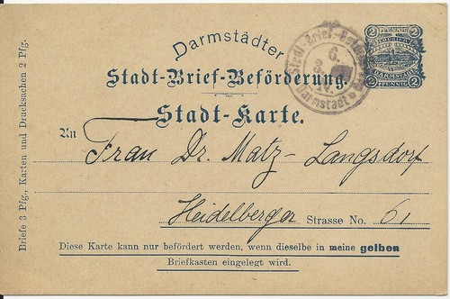 Stadtpost darmstadt ganzsache - stadtpost, darmstadt,